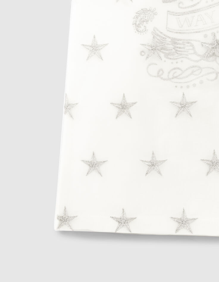 Girls&rsquo; white star embroidered tulle mixed-fabric T-shirt-4
