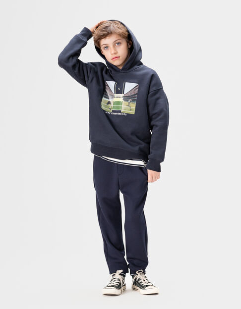 Marineblaues meliertes Jungensweatshirt Linsenmotiv - IKKS