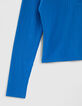 Blaues Mädchenshirt aus Rippstrick mit Reißverschluss-4