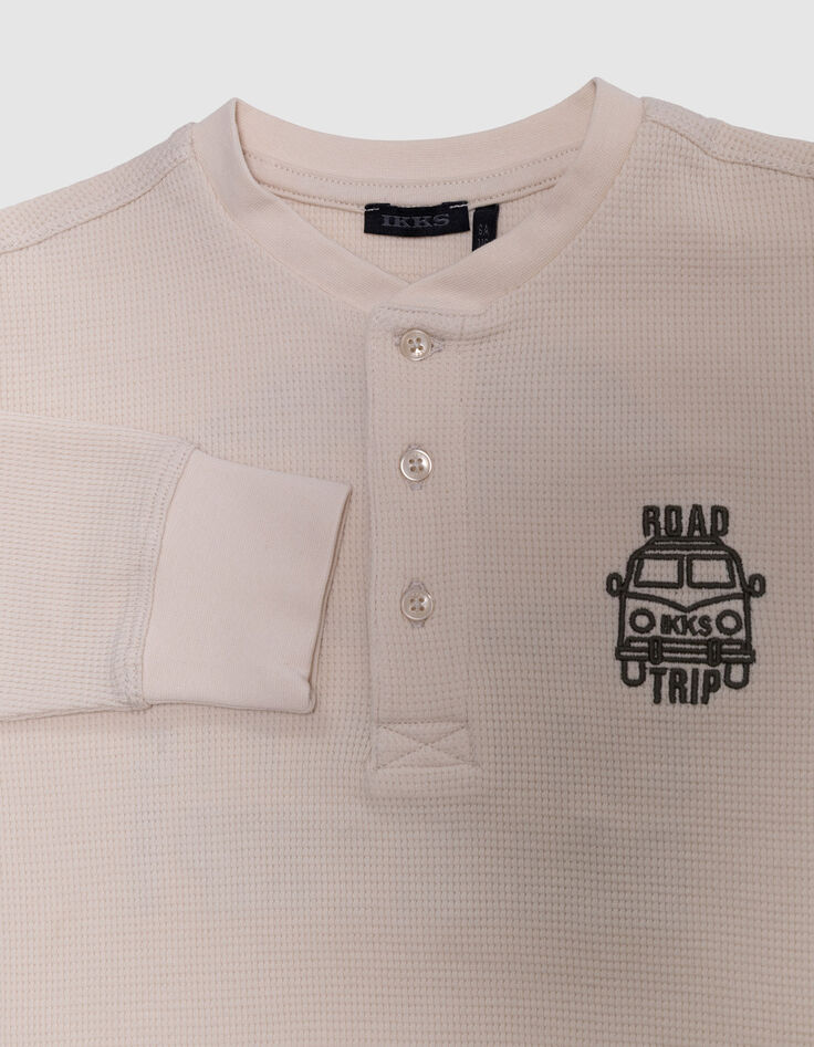 Boys’ white waffle T-shirt with embroidery front and back-2 Boys’ white waffle T-shirt with embroidery front and back-2