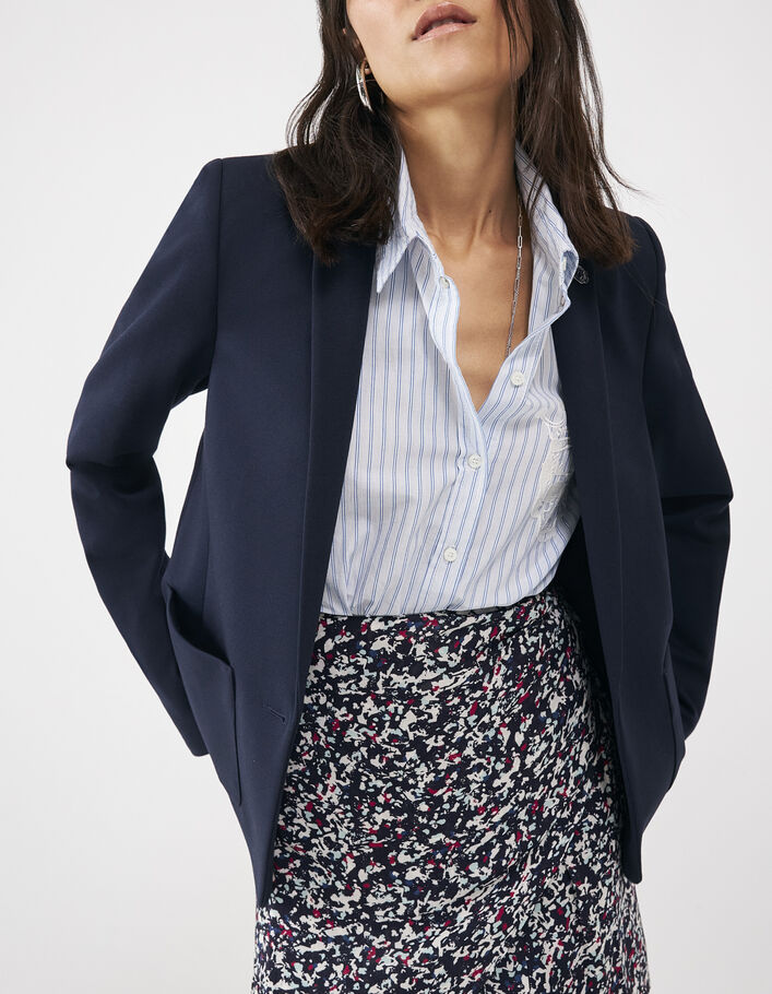 Women’s navy suit jacket with striped collar and sleeves - IKKS