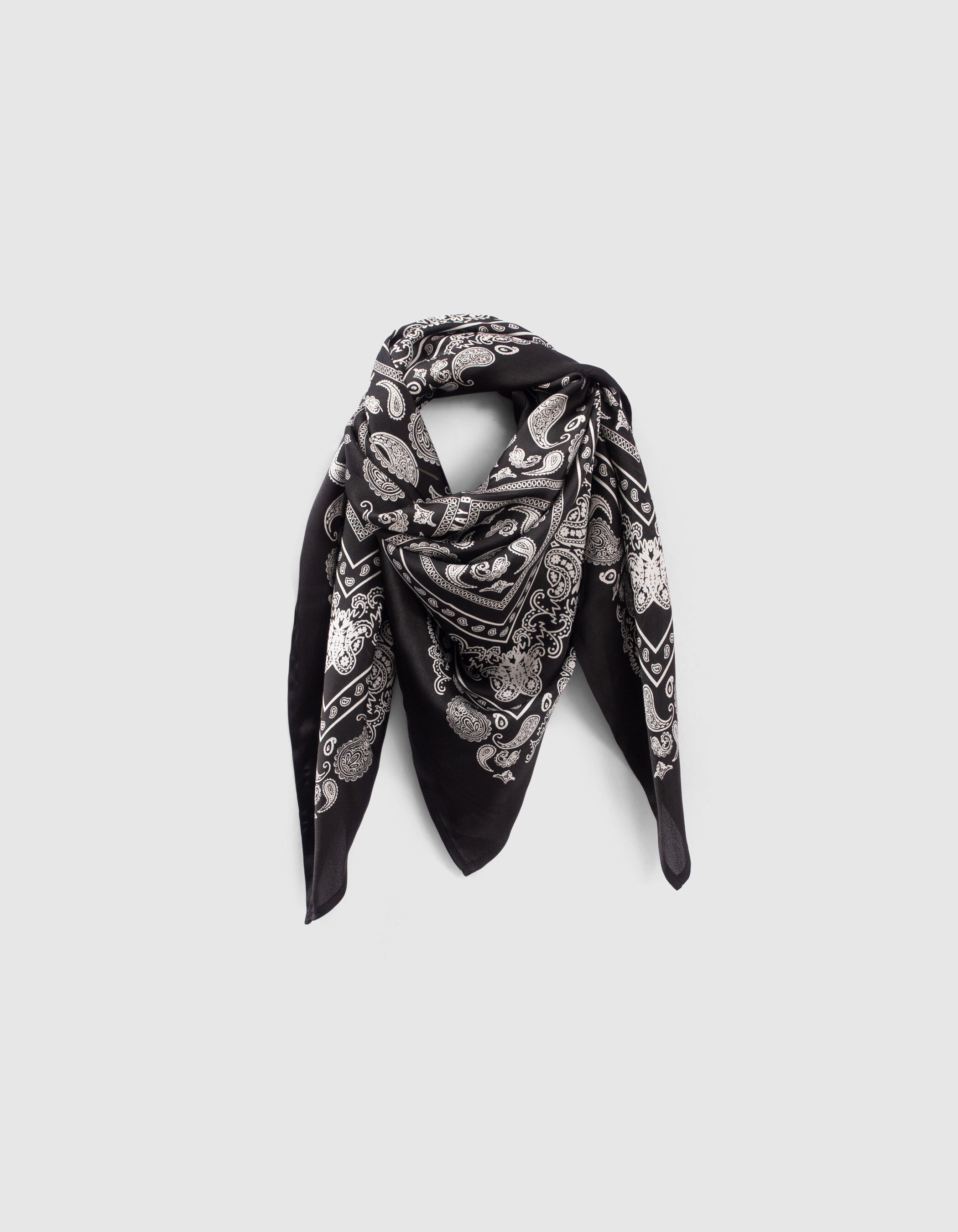 Foulard noir satin motif bandana fille