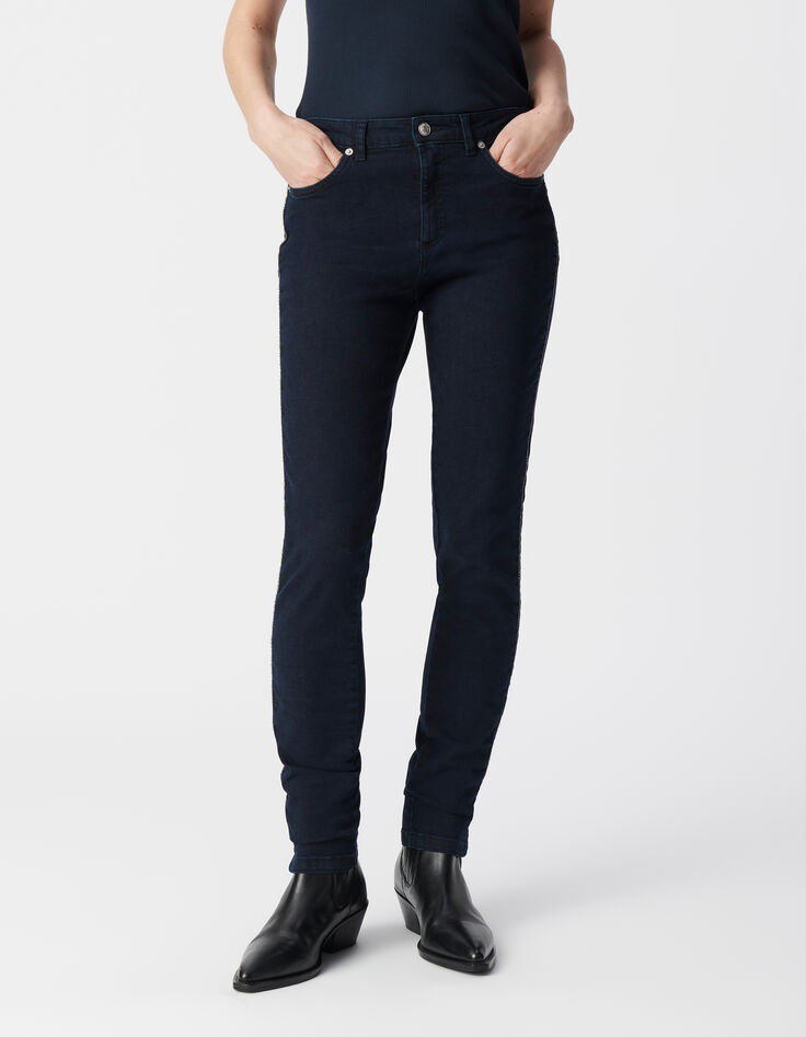 Women's slim dark blue chain back jeans-10
