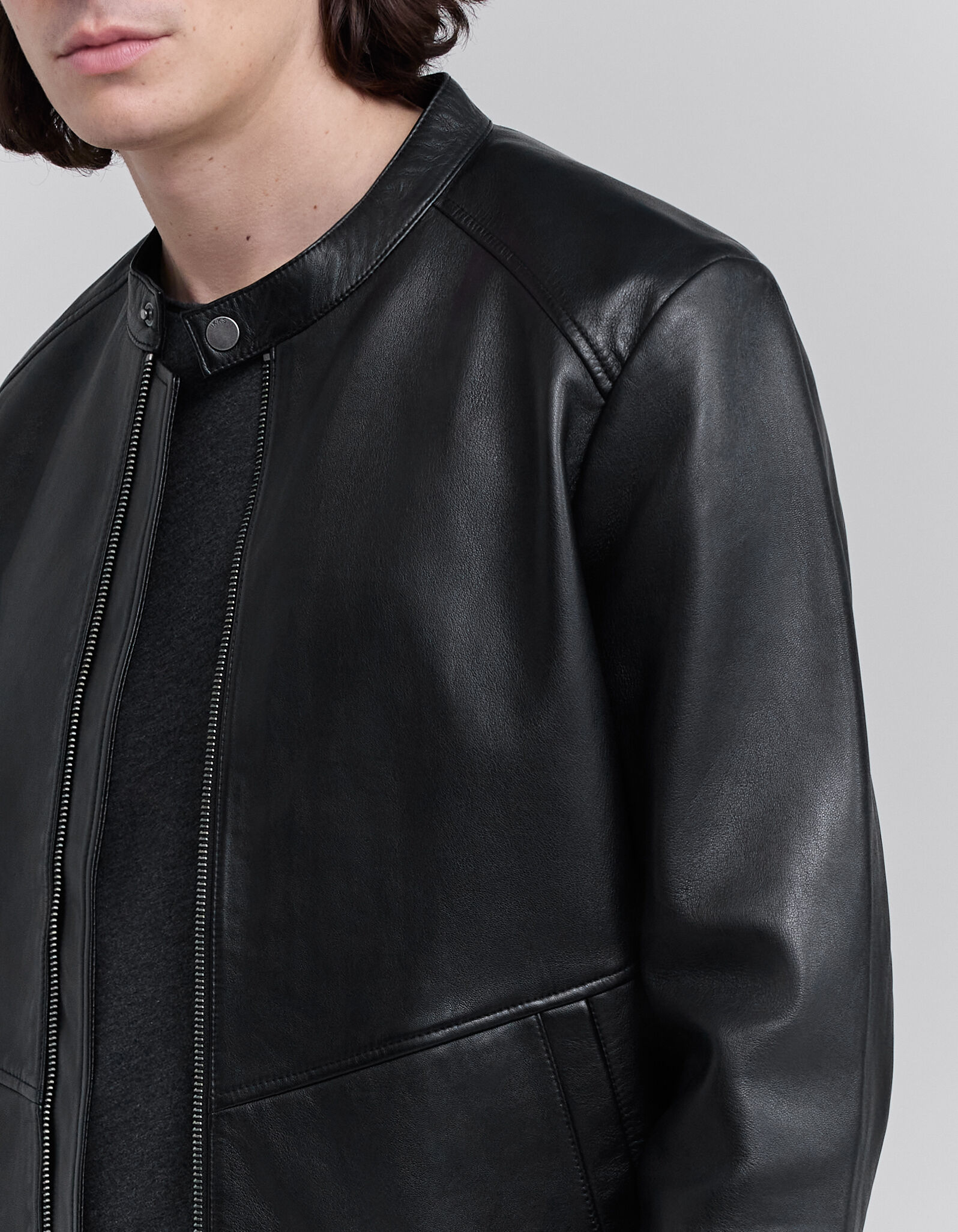 Blouson noir en cuir Homme IKKS