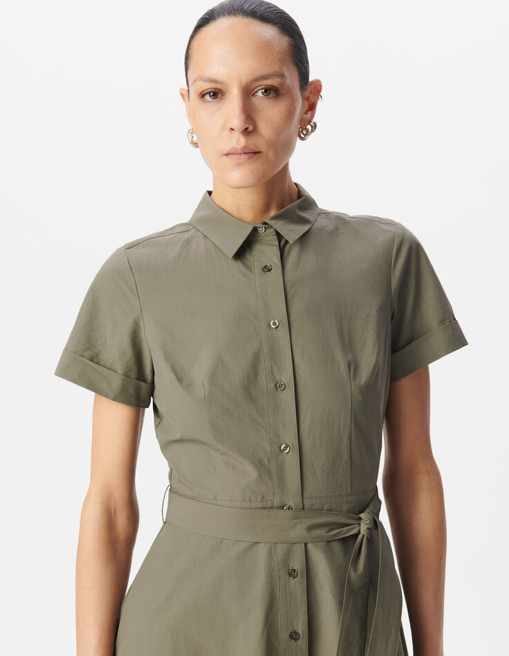 Vestido camisero caqui cinturón midi-3