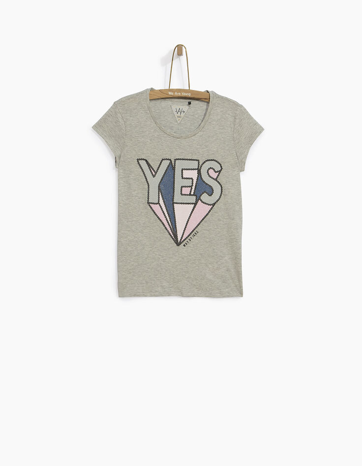 Tee-shirt gris imprim&eacute;  fille-1