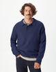 Pull marine tricot col polo boutonn&eacute; Homme-1