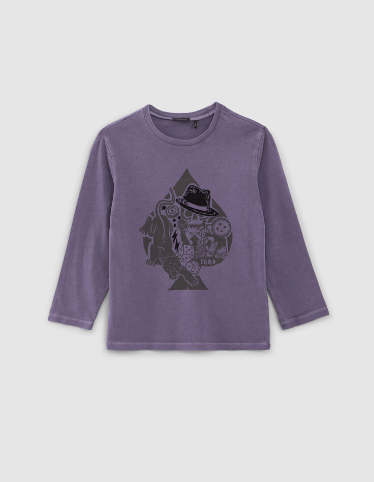 Camiseta violeta as de picas rock niño-1