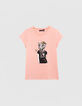Mädchen-T-Shirt aus Biobaumwolle, Leo-Rock-Motiv, Peach-1