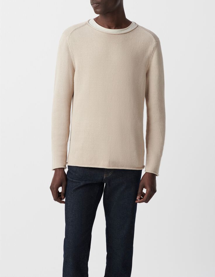 Men&rsquo;s flax knit sweater with rolled edges-2