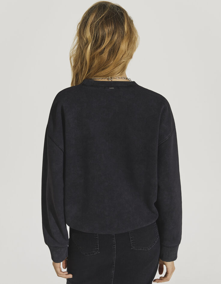 Sweat oversize en molleton noir visuel X iconique femme-3
