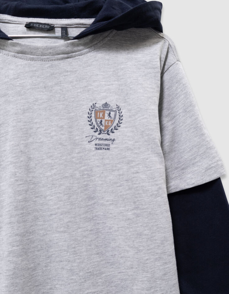 Grijs T-shirt biokatoen trompe l'oeil mouwen jongens-9