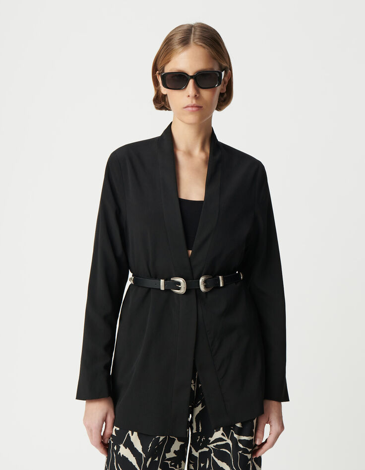 Chaqueta de mujer reversible negra con estampado de flores de cebra-5