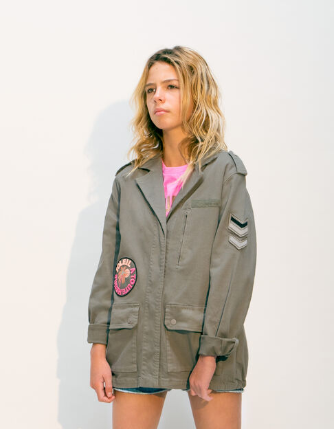 Girls’ khaki safari jacket with XL palm tree badge - IKKS