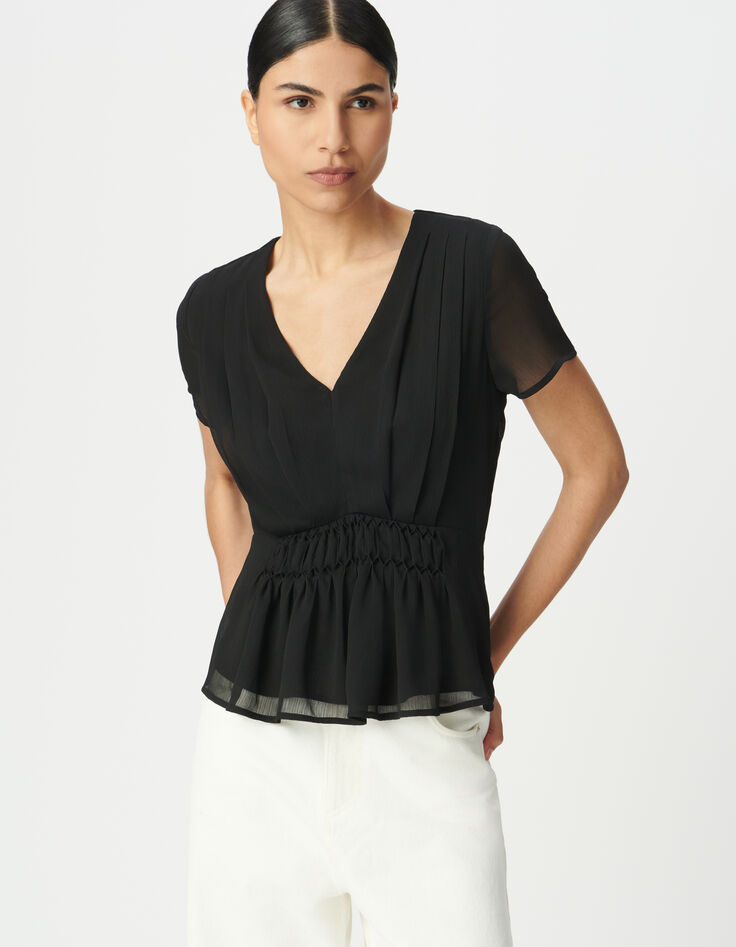 Top noir à smocks manches courtes-2 Top noir à smocks manches courtes-2