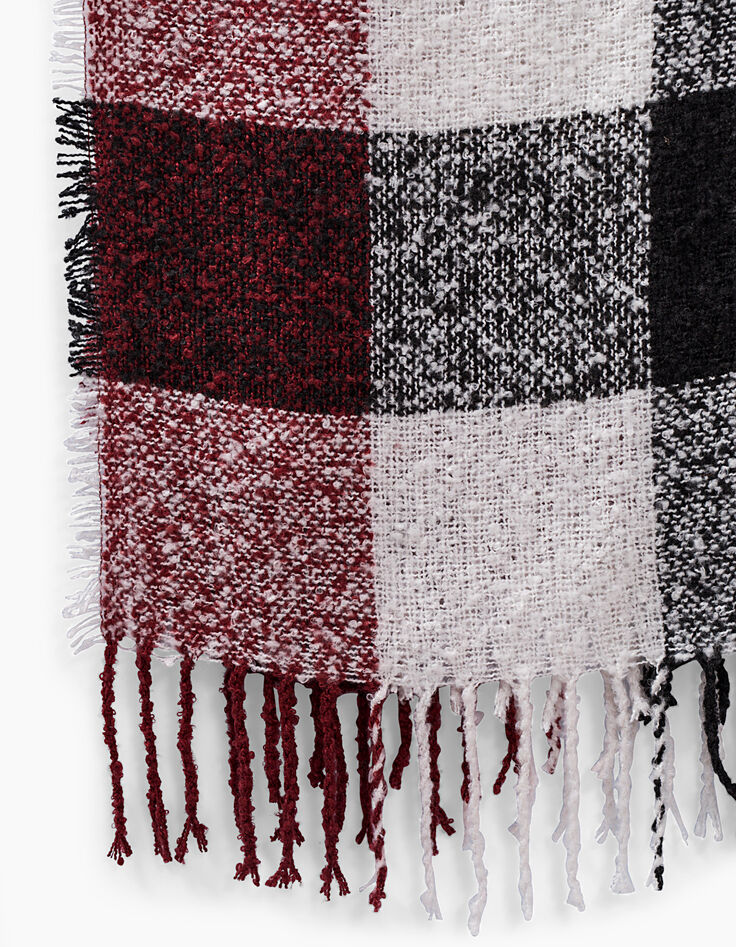 Pañuelo rojo oscuro, blanco, gris de cuadros niña-4
