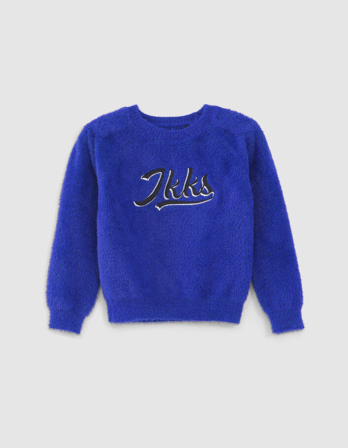 Girls’ blue glittery and embroidered fluffy knit sweater-2