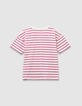 Girls’ organic cotton sailor T-shirt with pink stripes-5