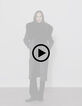 Women’s grey straight coat, detachable black fur collar-9