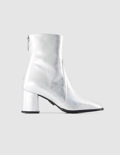Boots &agrave; talon argent&eacute;es cuir zipp&eacute;es Femme - IKKS