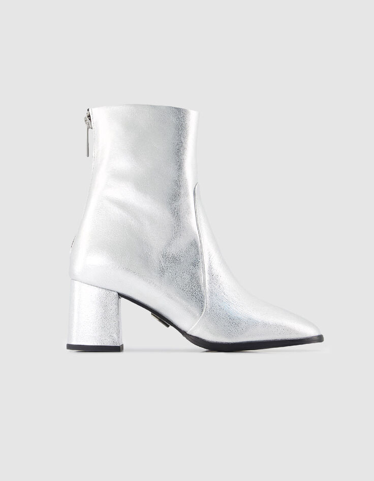 Boots &agrave; talon argent&eacute;es cuir zipp&eacute;es Femme-1