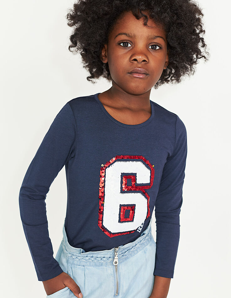 Tee-shirt navy 6 en sequins réversibles fille-7