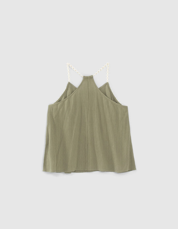 Girls&rsquo; khaki flowery strappy camisole-2