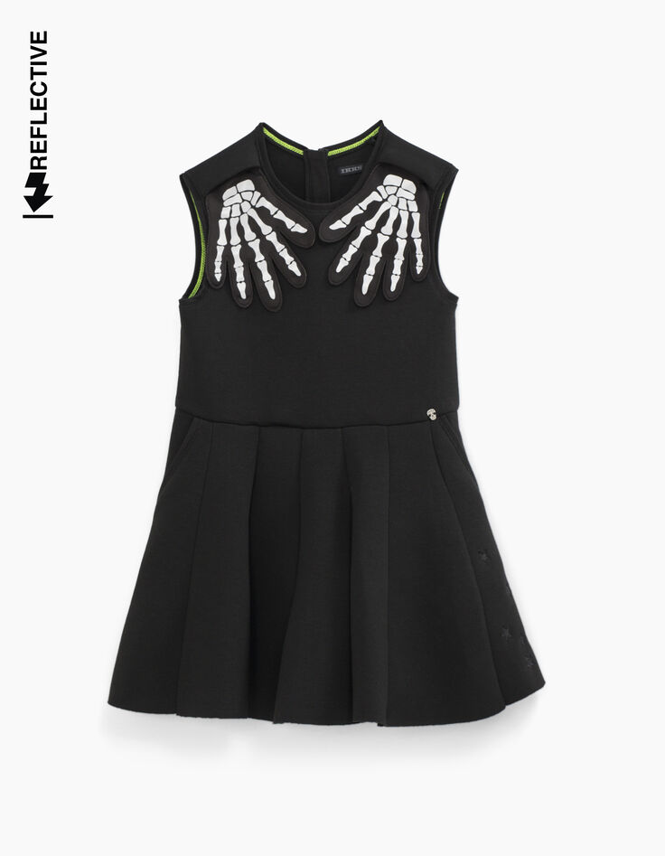 Schwarzes M&auml;dchenkleid mit abnehmbaren Handschuhen Halloween-2