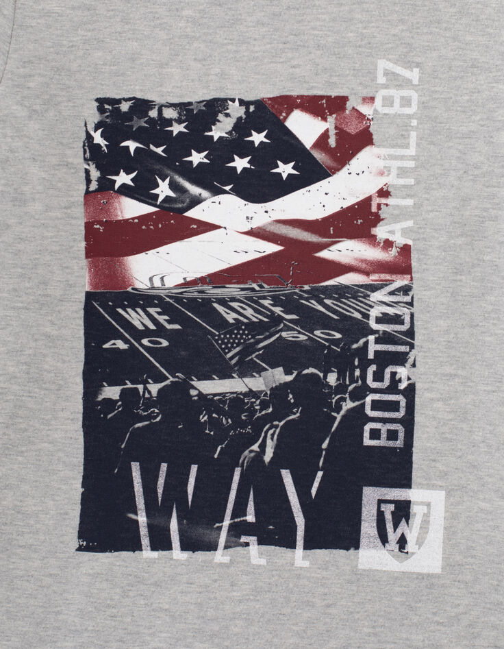 Grau meliertes Jungenshirt mit US-Flagge und Stadion -2