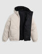 Beige en zwart gewatteerd omkeerbaar donsjack voor jongens-3