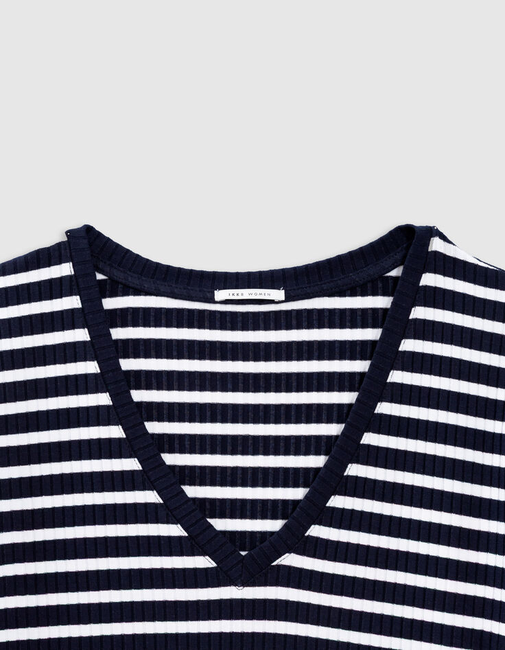 Tee-shirt marine rayures &eacute;crues c&ocirc;tel&eacute;-2