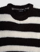Schwarzes M&auml;dchenstrickkleid mit cremewei&szlig;en Streifen-2