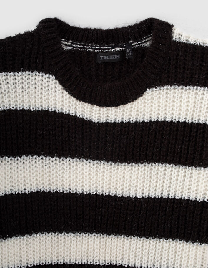 Girls’ black knit sweater dress with off-white stripes - IKKS