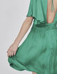 Robe verte satinée recyclée avec ceinture drapée Femme-6