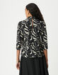 Blouse fluide noire imprimé fleurs zébré Femme-3