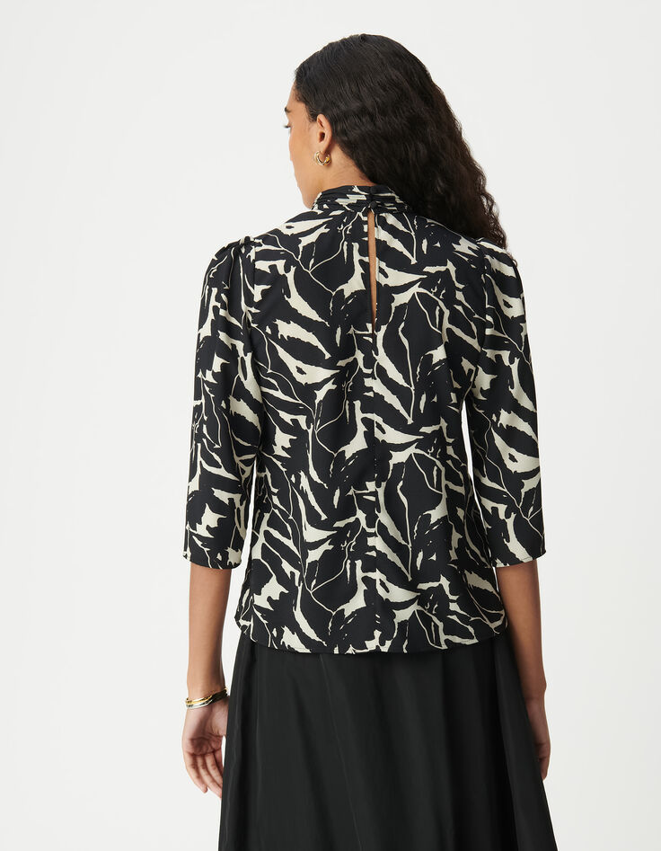 Blouse fluide noire imprimé fleurs zébré Femme-3