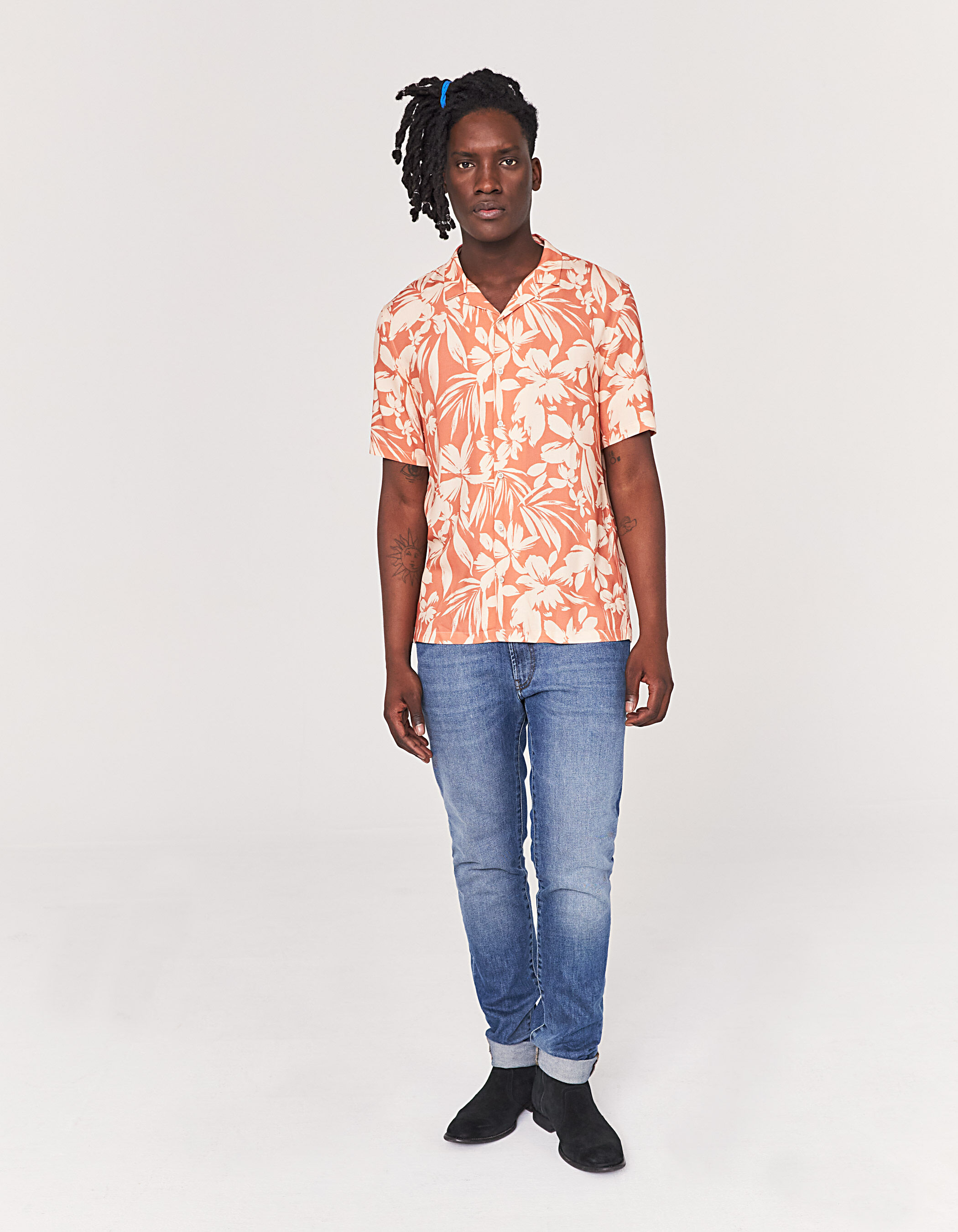 Chemise REGULAR corail Ecovero maxi fleurs Homme