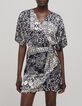 Robe noire imprimé patchwork foulard Femme-2