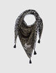 Chèche  imprimé thème bicolore détails pompons femme-2