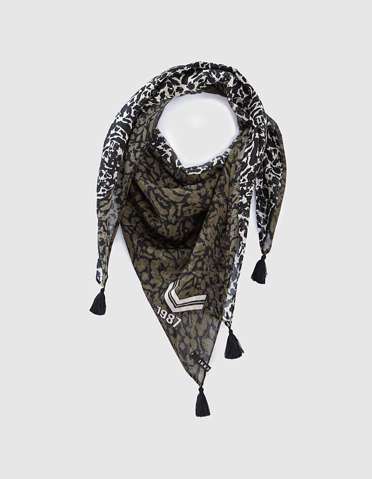 Chèche  imprimé thème bicolore détails pompons femme-2