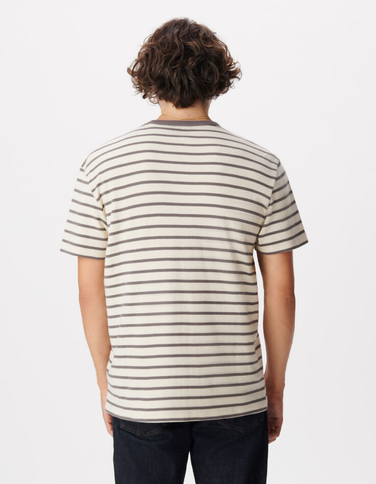 Camiseta gris a rayas de manga corta para hombre-3