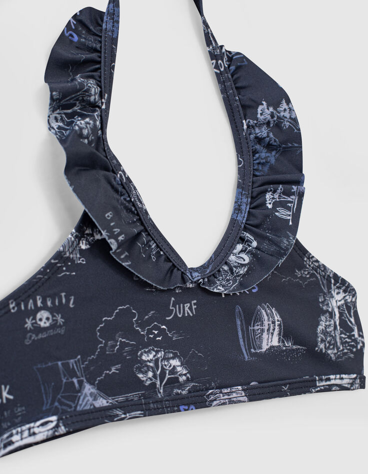 Maillot de bain 2 pièces navy toile de Jouy recyclé fille-2