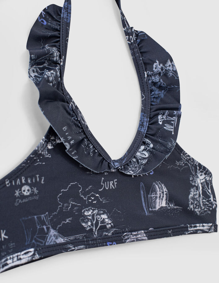 Girls’ navy recycled toile de Jouy bikini - IKKS