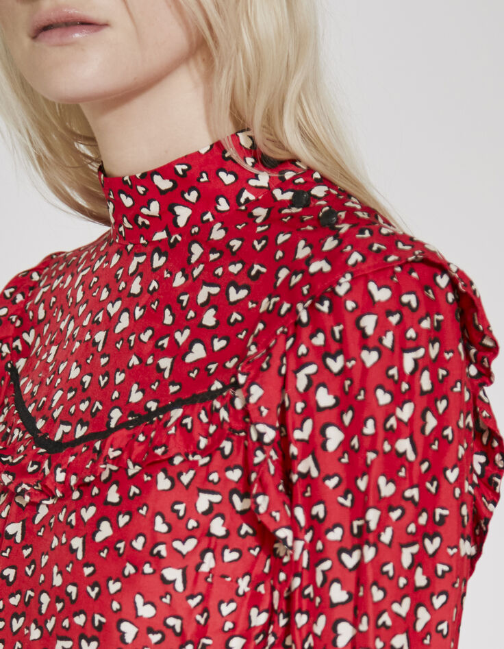 Women’s heart print short dress with ruffles and lace-2