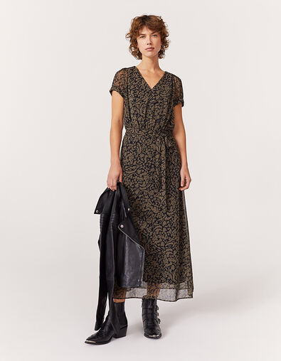 Robe longue en voile imprimé kaki détails studs femme - IKKS