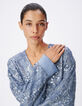 Veste oversize bleue brod&eacute;e sequins esprit kimono Femme-5