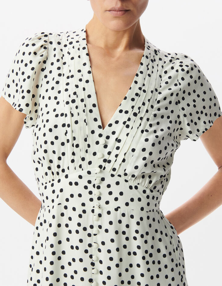 Robe blanche imprim&eacute; pois Femme-3