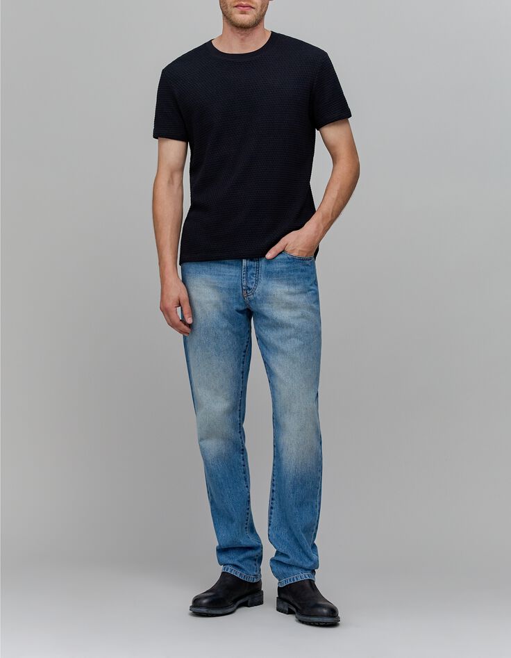 Herren-T-Shirt schwarz Bio-Baumwolle Jacquardmuster-2
