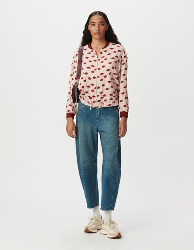 Blouson bomber rose satiné imprimé bouches Femme - IKKS