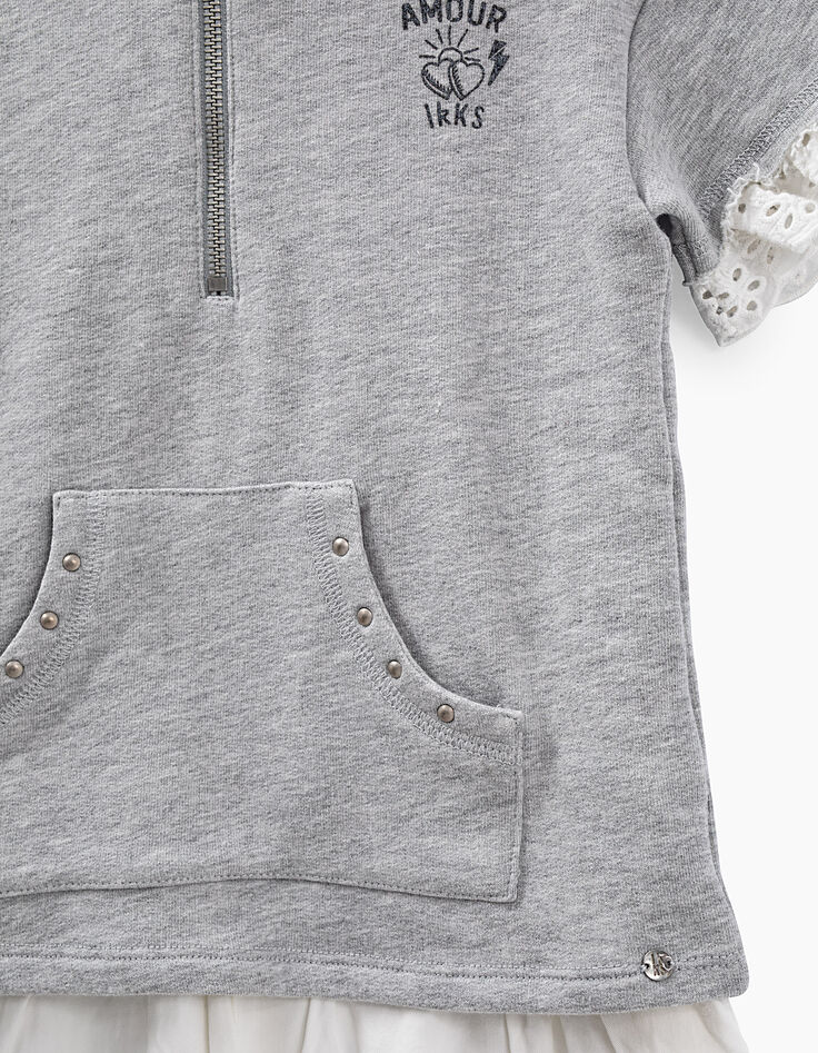 Robe sweat gris et blanc trompe-l'œil fille-4